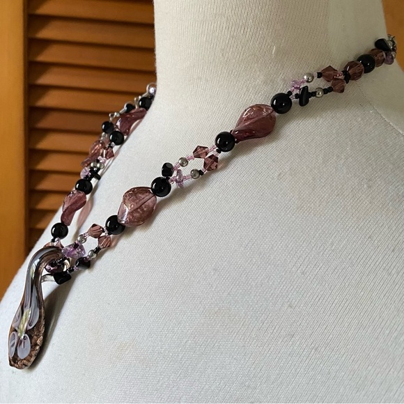 Murano Glass Purple Necklace and Earrings Set - Picture 7 of 14